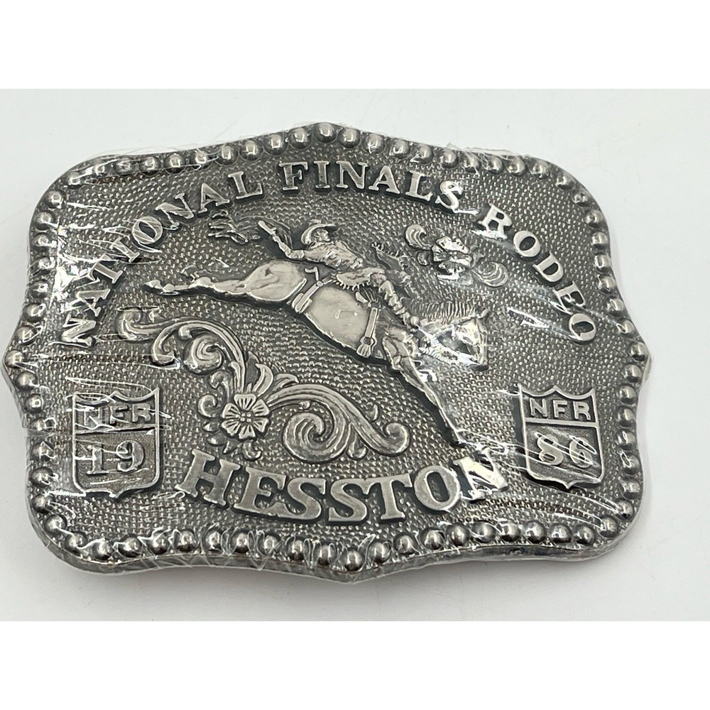 Hesston National Finals Rodeo Belt Buckle 1986 NOS New, Sealed.